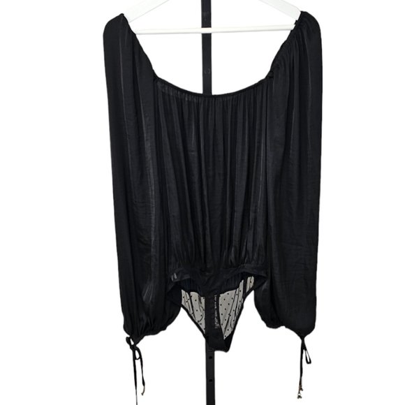 Free People Intimately Another Round Peasant Bodysuit Black Silky Size Medium - Picture 12 of 13